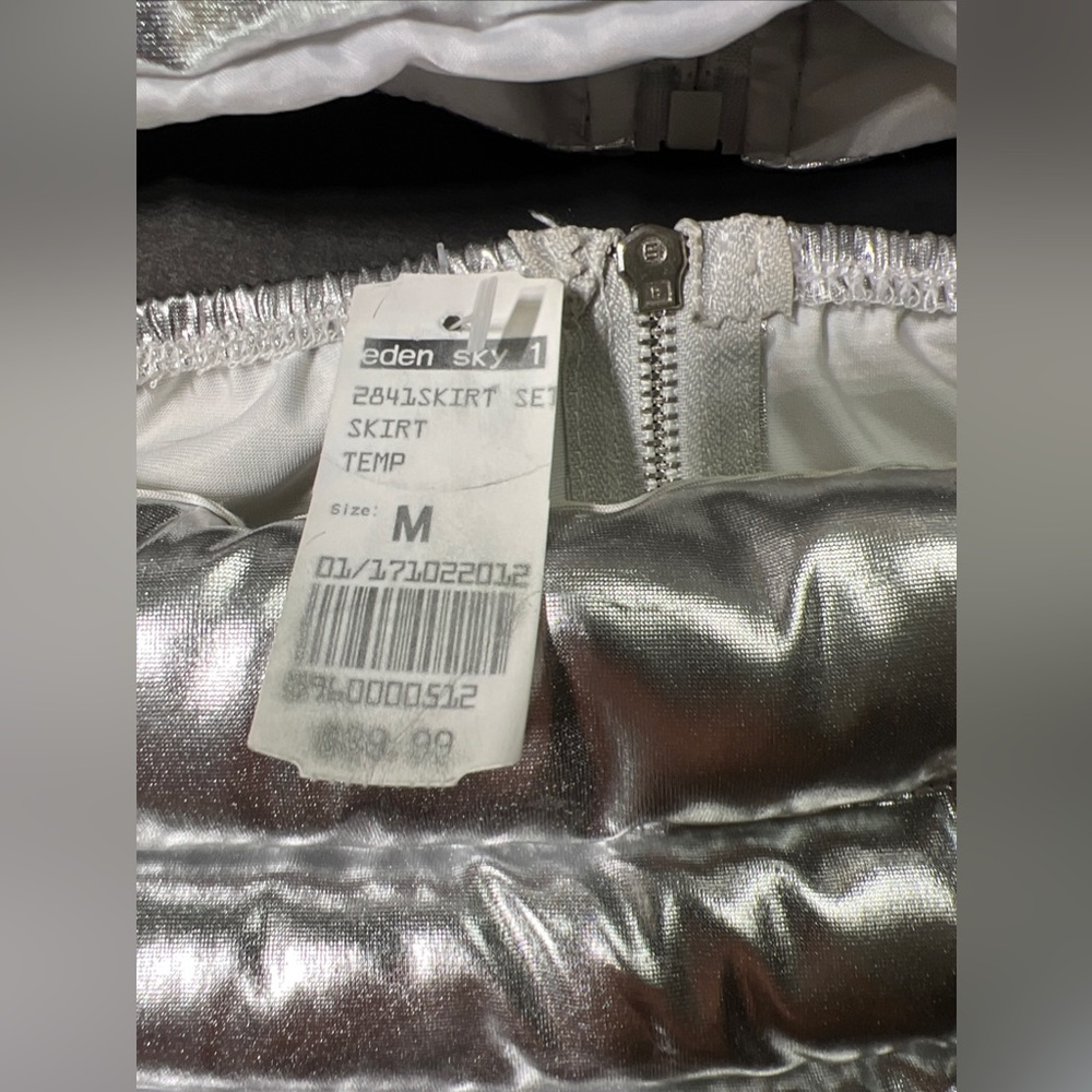 Half Heart Silver Metallic Shiny Vest Skirt Set Padded Qulited Puffer Womens S - Picture 4 of 15